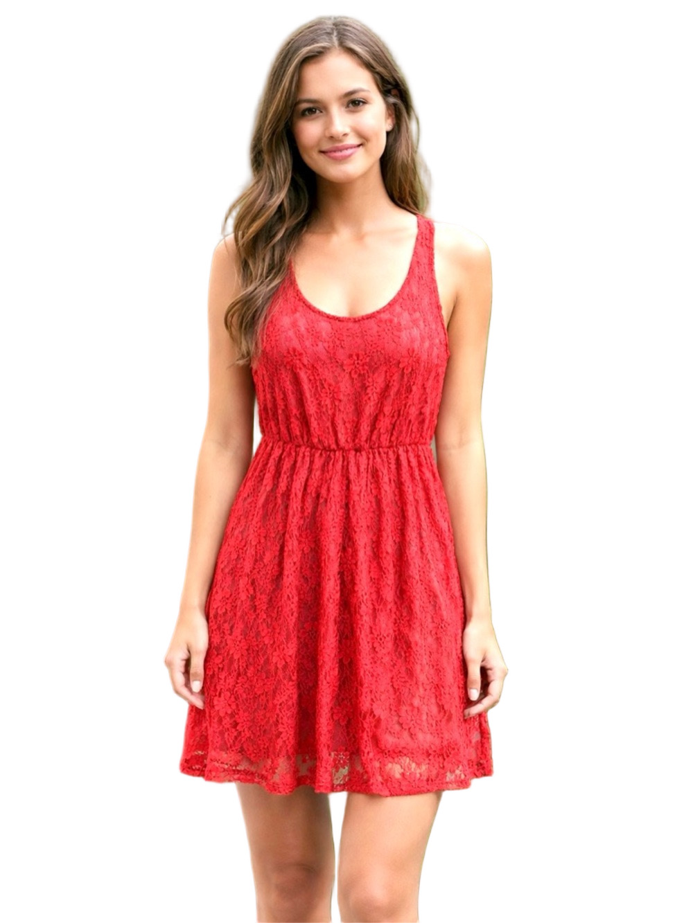 Audrey coral Lace open back sleeveless tank top scoop neck sundress
